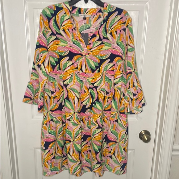 Michelle Mcdowell Dresses & Skirts - Vibrant Orange and Green Bell Sleeve Sundress
